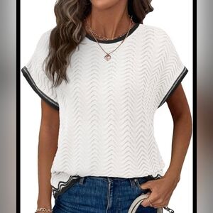 Chic White and Black Short Sleeve Top